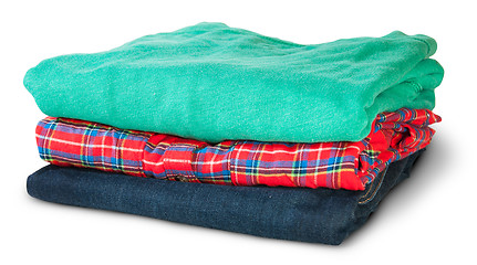 Image showing Stack Of Multicolored Casual Clothes Rotated