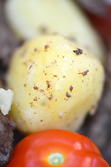 Image showing Fried pork liver with tomatoes and potatoes