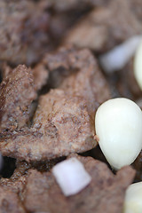 Image showing macro food, meat and garlic