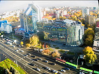 Image showing Gazprom building and Respubliki street. Tyumen