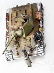 Image showing Diorama with old soviet t 34 tank. Top view