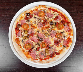 Image showing pizza with ham and mushrooms