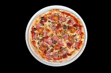 Image showing pizza with ham and mushrooms