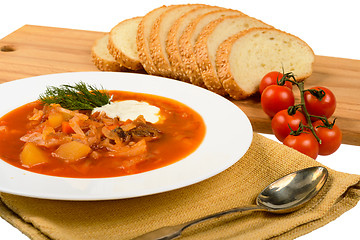 Image showing Soup with bread