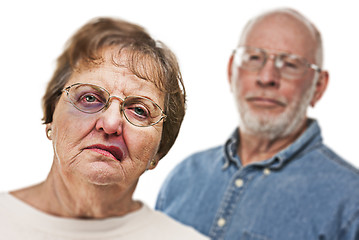 Image showing Battered and Scared Woman with Ominous Man Behind