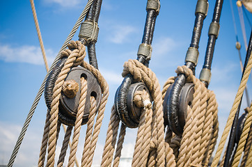 Image showing Blocks and tackles of a sailing vessel