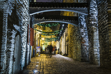 Image showing Decorated for Christmas Street in Tallinn