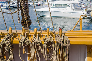 Image showing Blocks and tackles of a sailing vessel