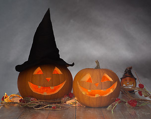 Image showing close up of pumpkins on table