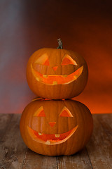 Image showing close up of pumpkins on table