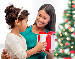 Image showing happy mother and child girl with gift box