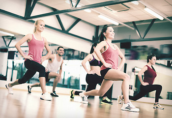 Image showing group of smiling people exercising in the gym