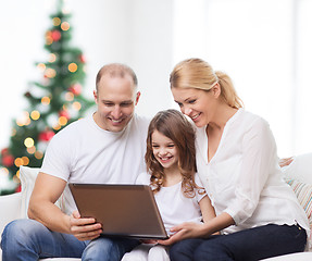 Image showing happy family with laptop computer