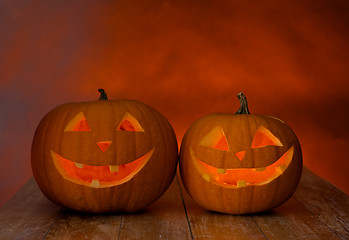 Image showing close up of pumpkins on table