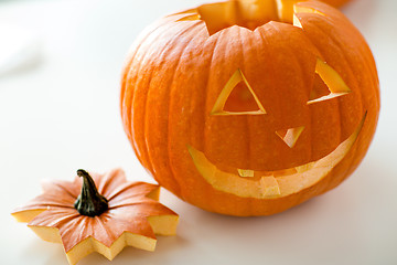 Image showing close up of pumpkins on table