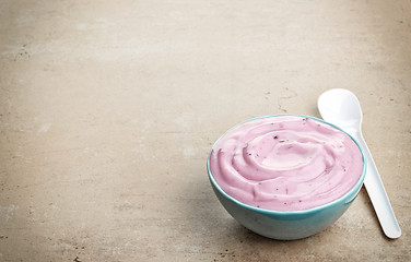 Image showing bowl of pink fruit yogurt