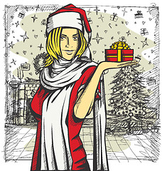 Image showing Vector Woman Waiting For Christmas