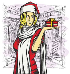Image showing Vector Woman Waiting For Christmas