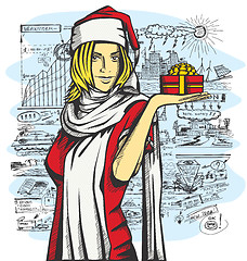 Image showing Vector Woman Waiting For Christmas