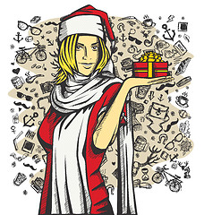 Image showing Vector Woman Waiting For Christmas