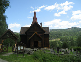 Image showing Old church of Rollag (stavkirke), Numedal, Norway