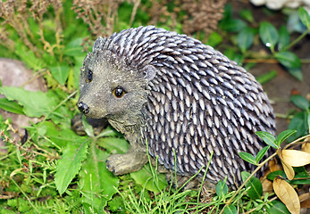 Image showing Garden statue of a hedgehog in the garden