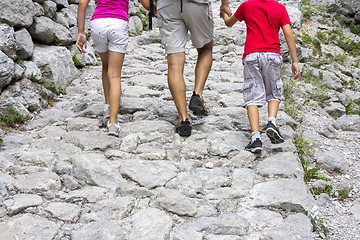 Image showing Walking on the mountain trail