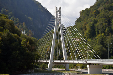 Image showing A mountain cable bridge in the Caucasus