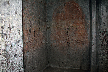 Image showing The cochineal drawings on the wall of the church.