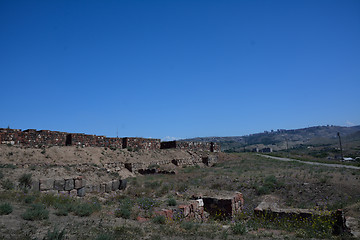 Image showing View of Erebuni fortress with partially preserved walls in Yerev