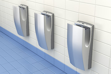 Image showing Hand dryers in public washroom