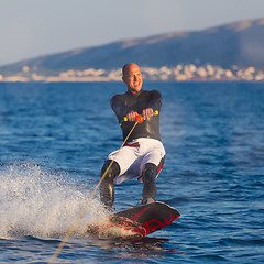 Image showing Wakeboarder in sunset.