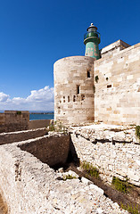 Image showing Green lighthouse (Castello Maniace in Syracuse, Ortygia, Sicily)