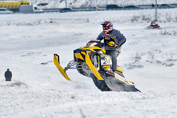 Image showing Sport snowmobile jump