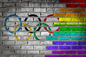 Image showing Dark brick wall - LGBT rights - Olympic flag