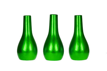 Image showing Three bright green vases isolated