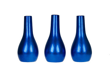 Image showing Three bright blue vases isolated