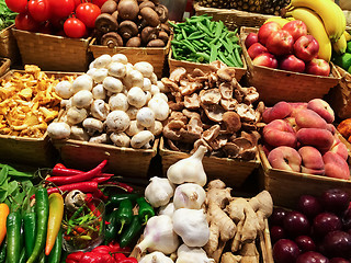 Image showing Variety of vegetables and fruits at the market