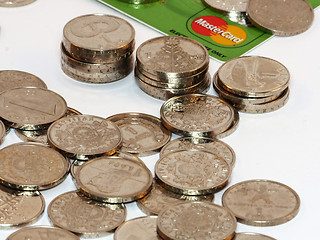 Image showing Bunch of coins with credit card