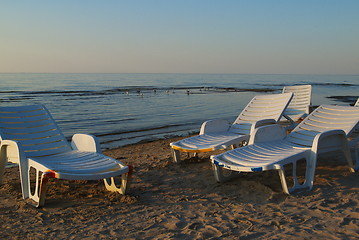 Image showing chaise longue on the beach