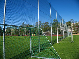 Image showing Goal net on football stadium