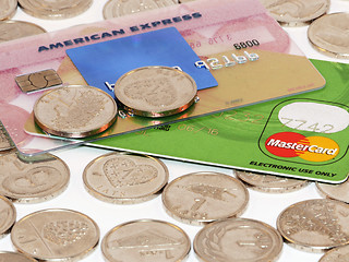 Image showing Bunch of coins with credit card