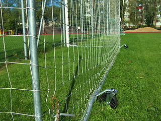 Image showing Goal net on football stadium