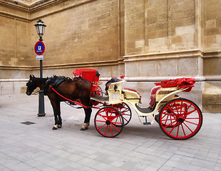 Image showing Red Cart with horse in Spain, Mallorca