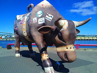 Image showing Bull traveller monument in the Ventspils