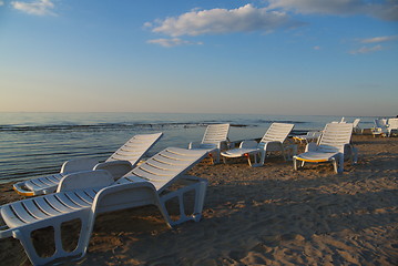 Image showing chaise longue on the beach