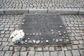 Image showing Memorial plate - Auschwitz II (Birkenau)