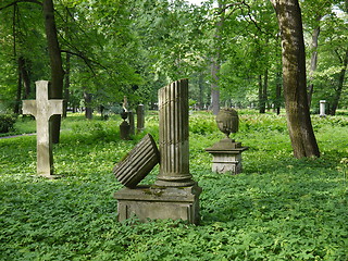 Image showing Old cemetery  ruins with crosses