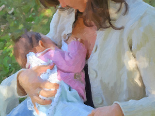 Image showing Breastfeeding oil paint