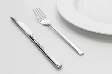 Image showing Place setting with plate, knife and fork